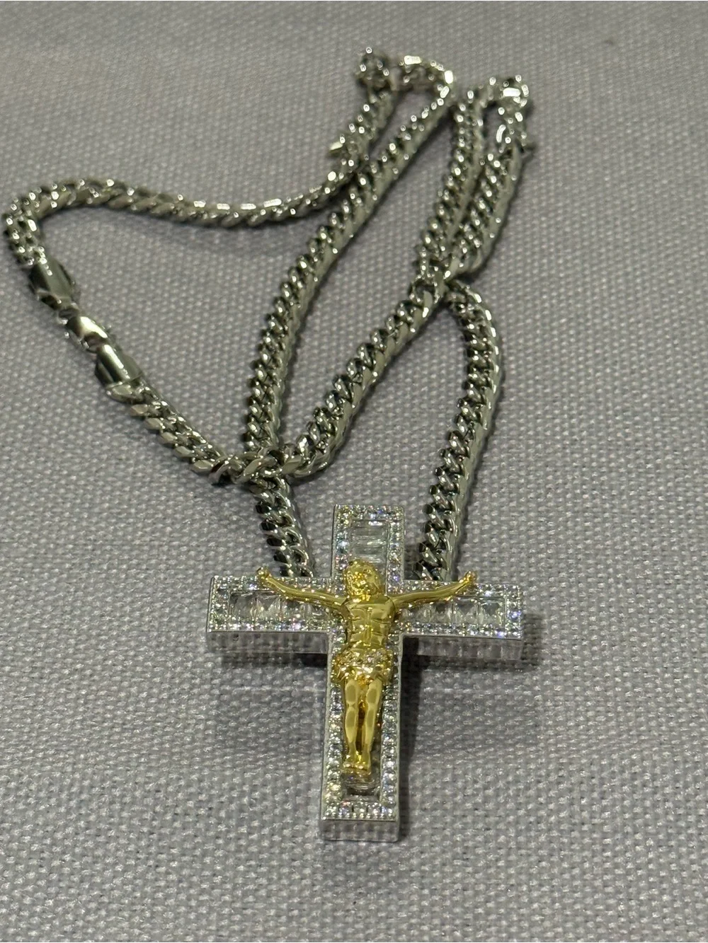 Sterling Silver Cross Necklace with Gold Crucifix Pendant - Women's Jewelry